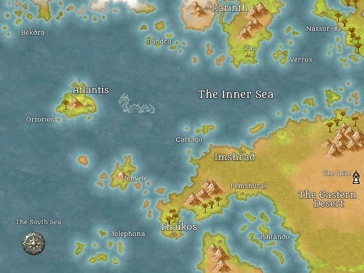 Various maps for my abortive attempt at a novel length fantasy project. Much better suited for an RPG.