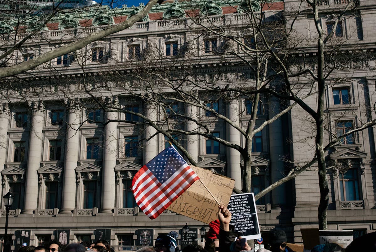 American flag in downtown Manhattan