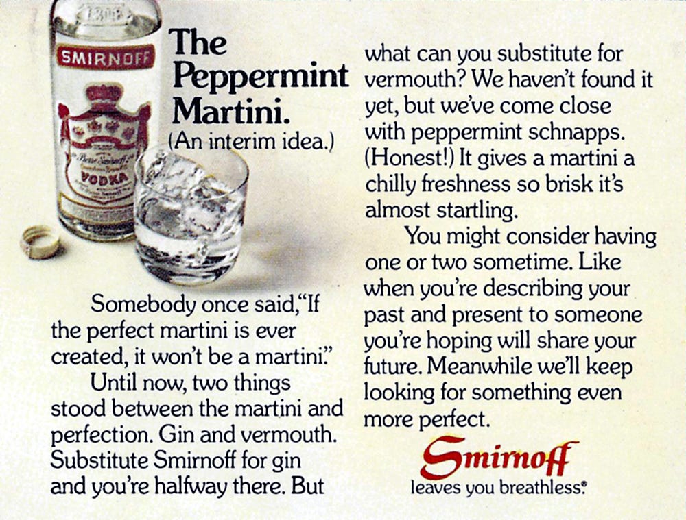 Smirnoff vodka ad, Playboy April 1972