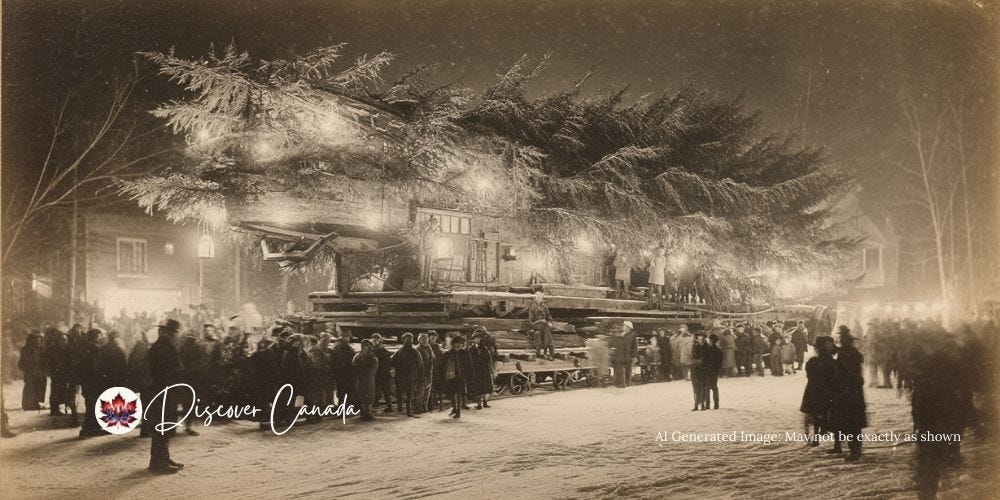 Nova Scotians preparing the first Christmas tree gift to Boston in 1918. Nova Scotians preparing the first Christmas tree gift to Boston in 1918.