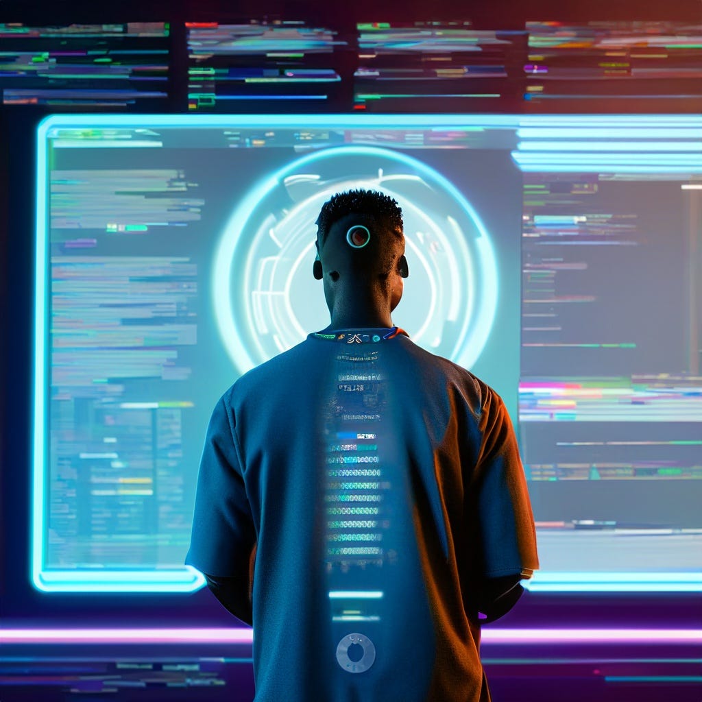 Image generated with Adobe Photoshop/Firefly depicting a software engineer