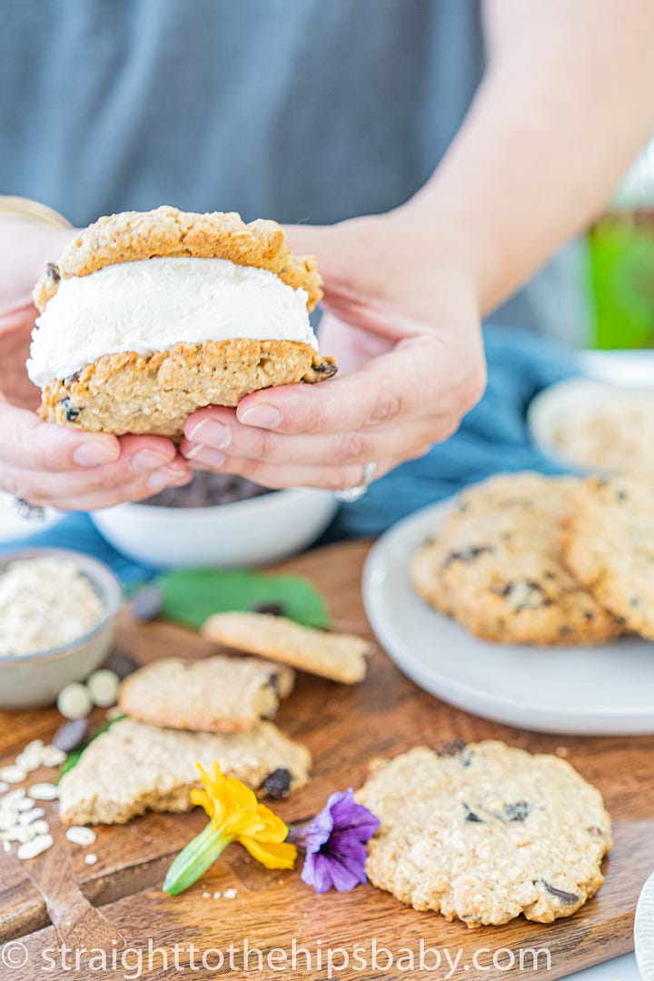 loaded oatmeal raisin cookie ice cream sandwiches