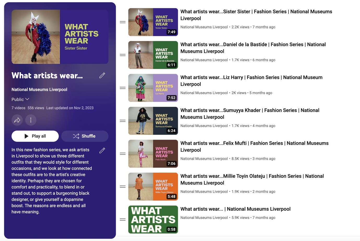 Screenshot from National Museums Liverpool’s YouTube playlist ‘What Artist’s Wear’ Screenshot from National Museums Liverpool’s YouTube playlist ‘What Artist’s Wear’