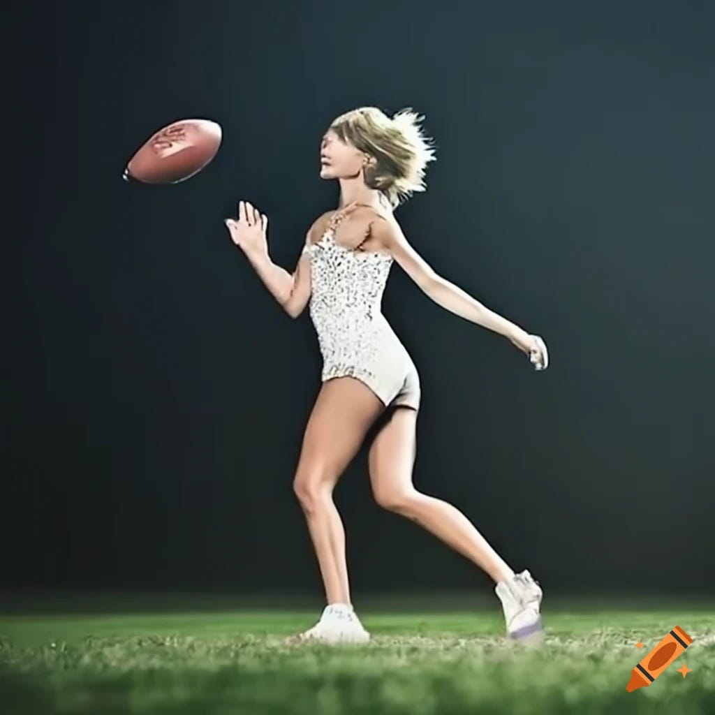 Taylor swift playing football as a quarterback on Craiyon Taylor swift playing football as a quarterback on Craiyon