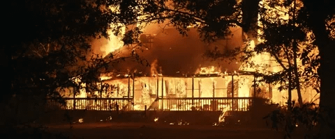 A house on fire. A house on fire.
