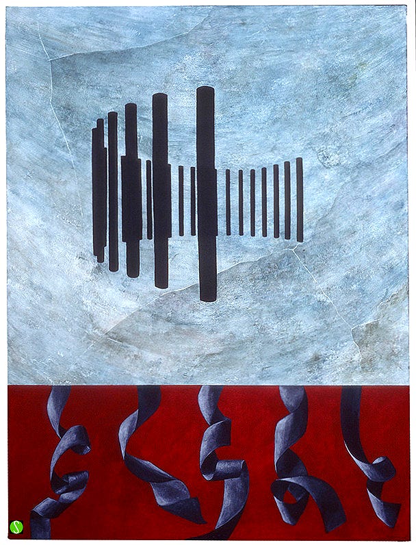 large painting titled 'Decline & fall' by Steve Butcher 1992