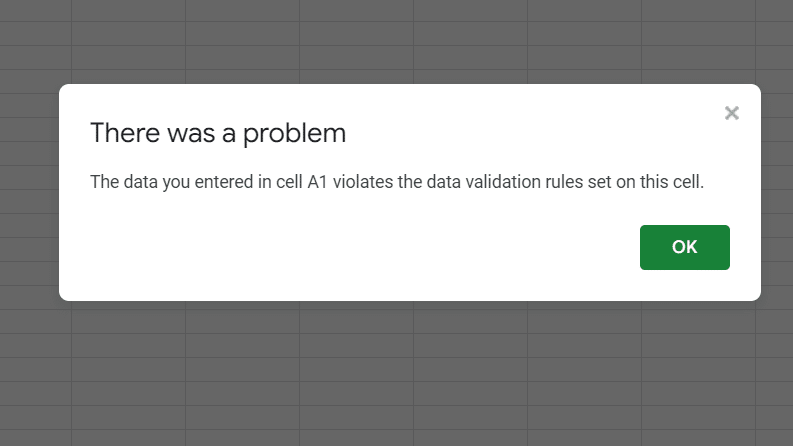 validation error pop up.
