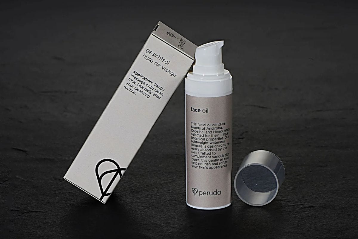 Peruda face oil and box.