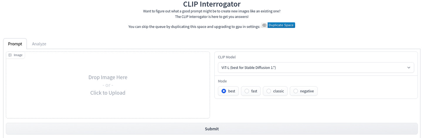 Screenshot of the CLIP Interrogator frontpage