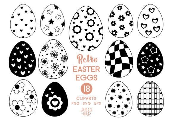 Black Retro Groovy Easter Egg Clipart