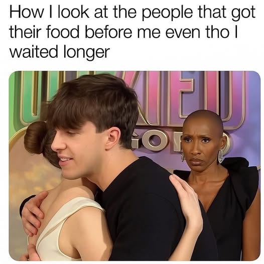 May be an image of text that says 'How | look at the people that got their food before me even thol I waited longer 리 LFOI'