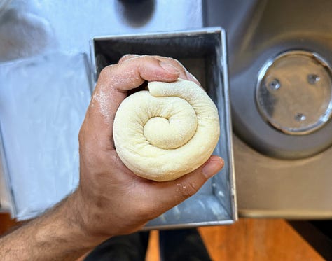 Dough forming and rising in pan