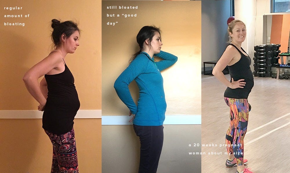 Kira models her bloat alongside a five month pregnant woman with comparable girth. Kira models her bloat alongside a five month pregnant woman with comparable girth.