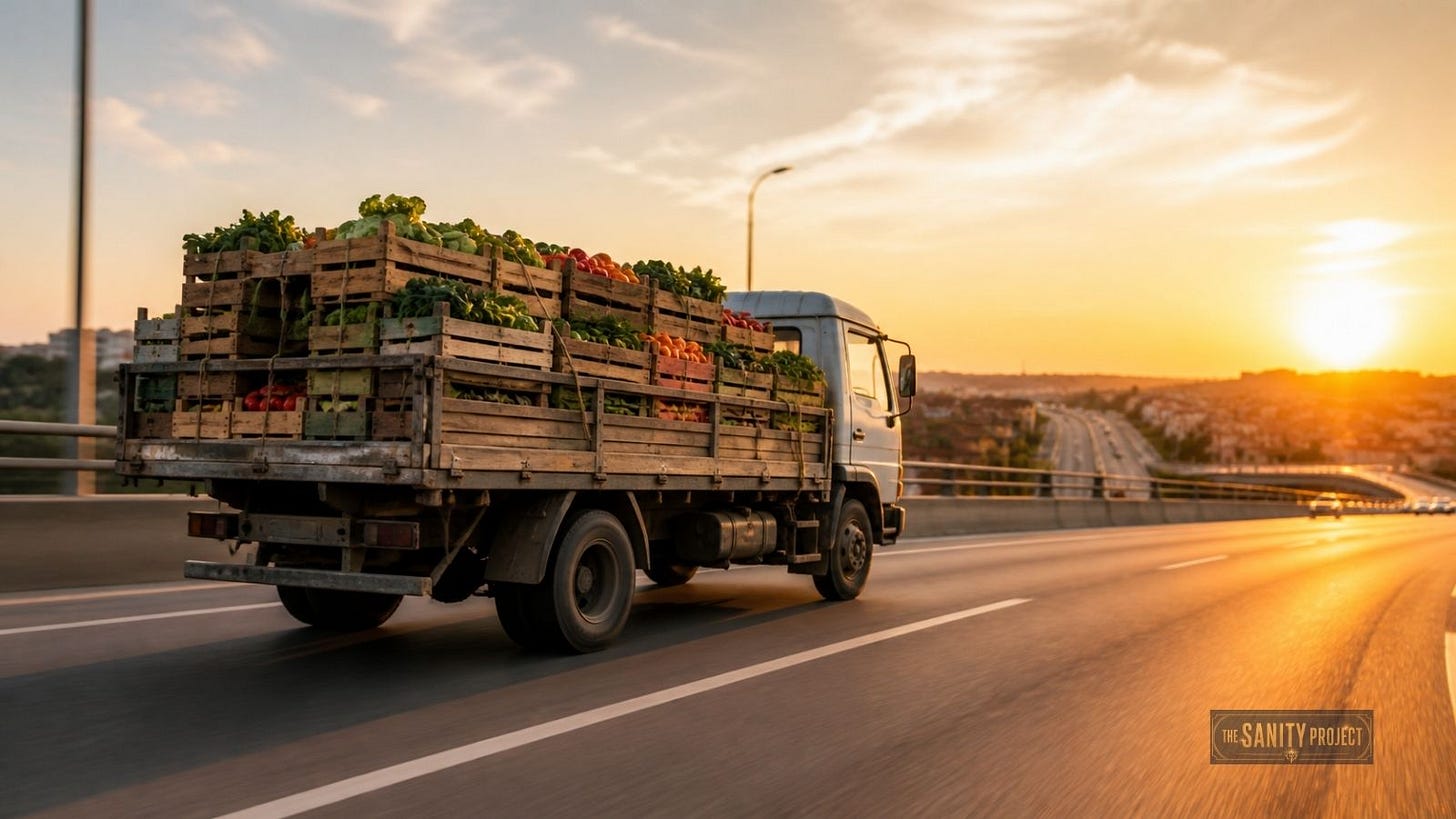 A truck transporting Canadian agricultural products across the border, representing the cross-border food trade discussed in this article. A truck transporting Canadian agricultural products across the border, representing the cross-border food trade discussed in this article.
