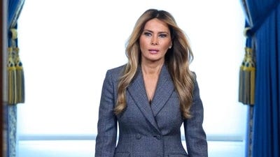 US First Lady Melania Trump arrives in the White House Cross Hall in Washington, DC, on April 9, 2026 (AFP)