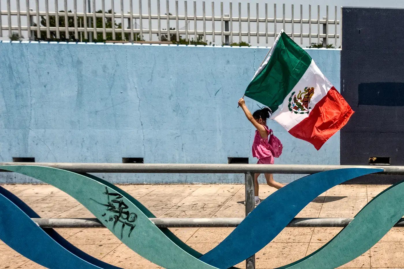 Child with Mexican Flag, downtown LA