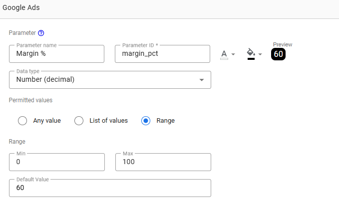 how to calculate a break-even ROAS dynamically for your ads in Looker Studio build parameter