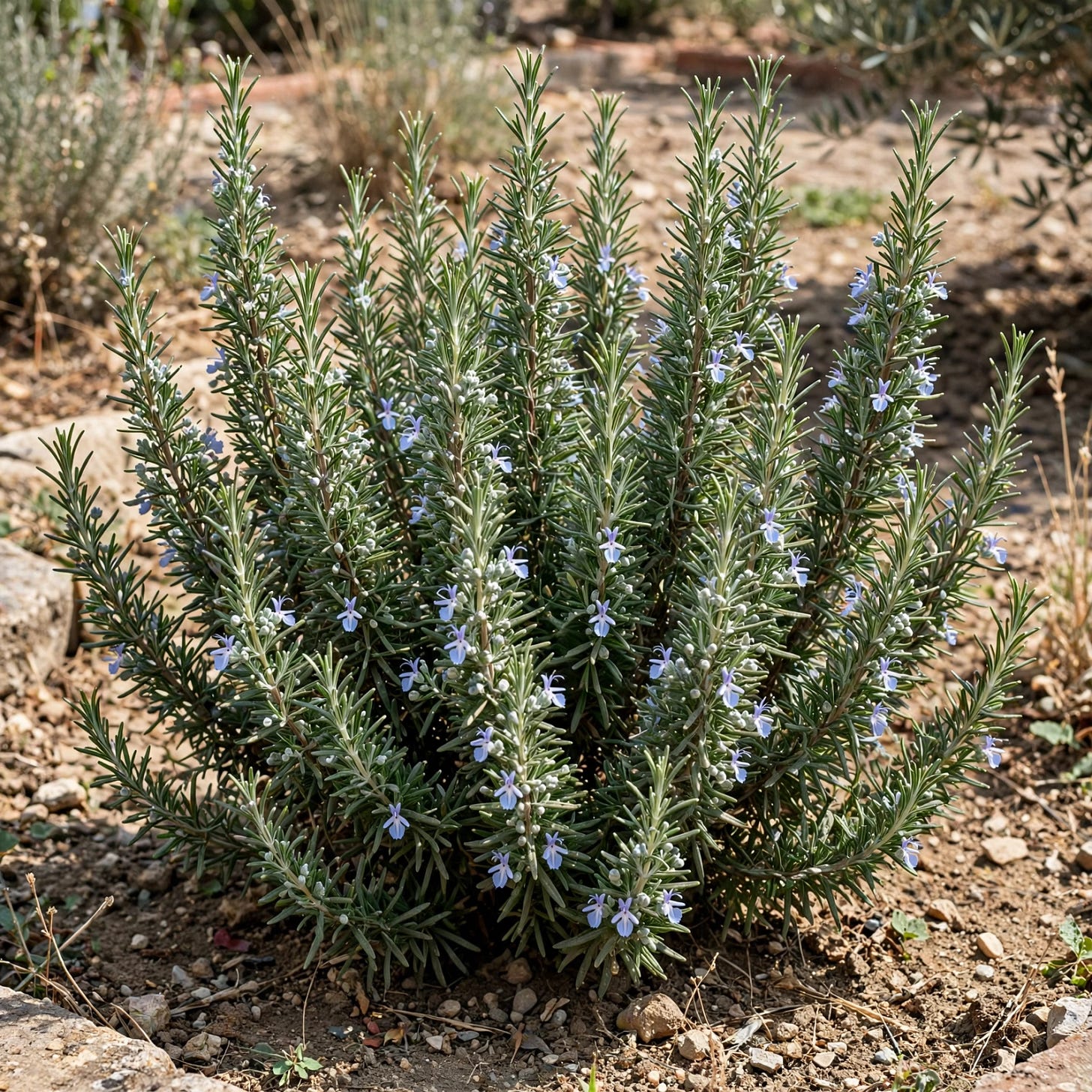 Buisson de romarin fleuri au jardin 