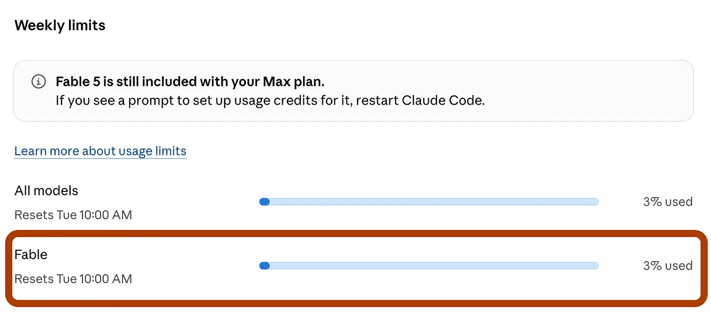 Separate Claude Fable 5 usage limit under the Max plan Separate Claude Fable 5 usage limit under the Max plan