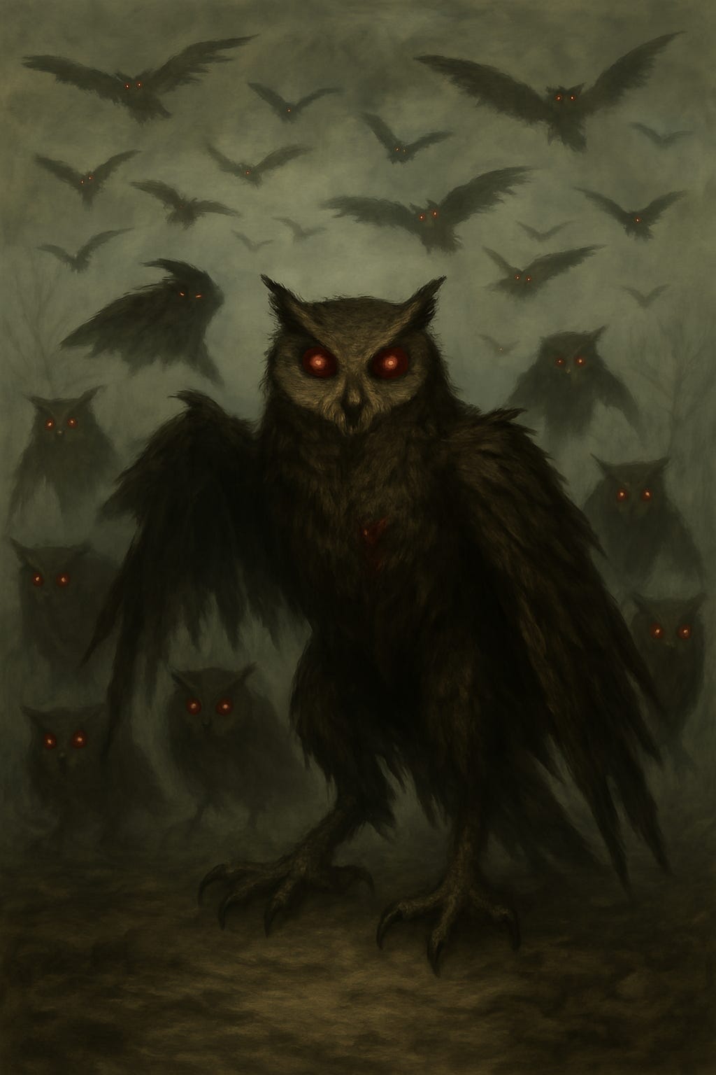Create the picture of a flock of lesser Strix