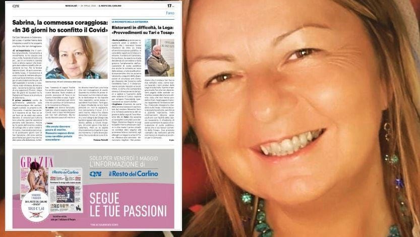 Sabrina Urani, 51 anni. Nel riquadro, l’articolo in cui raccontava il suo calvario Sabrina Urani, 51 anni. Nel riquadro, l’articolo in cui raccontava il suo calvario