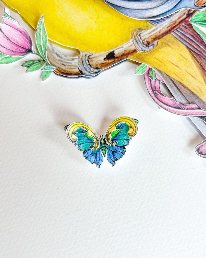 A gallery of details of mixed media vintage illustrations collaged with fineliner drawings by Georgie St Clair