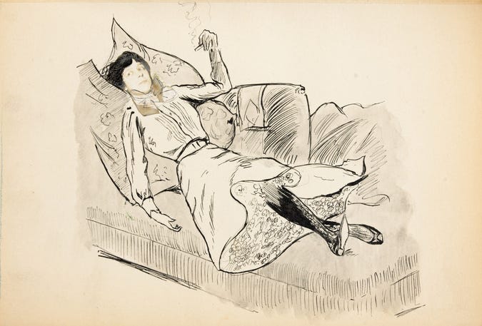 Madeleine Aubry, fumant, allongée sur un divan - Armand Pincourt | Musée  d'Orsay