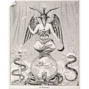 A drawing of a goat with a snake and a glass ball

AI-generated content may be incorrect.