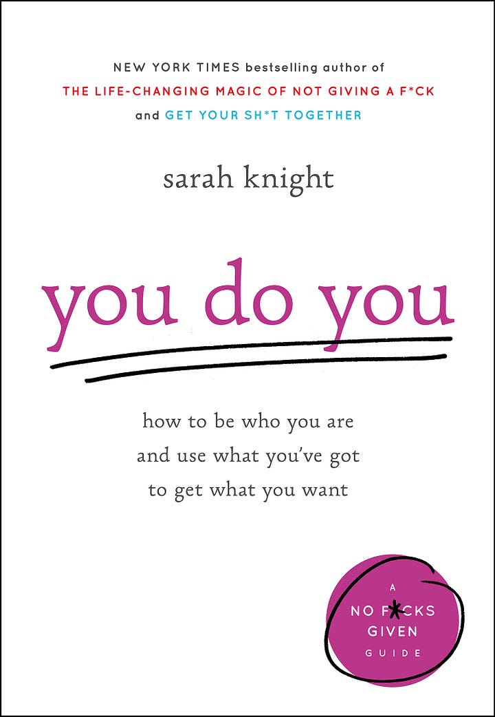 Two book covers, one for the original edition of YOU DO YOU, which is white with black type and purple accents, the other is a bright new version with a purple background and neon green and orange type. 