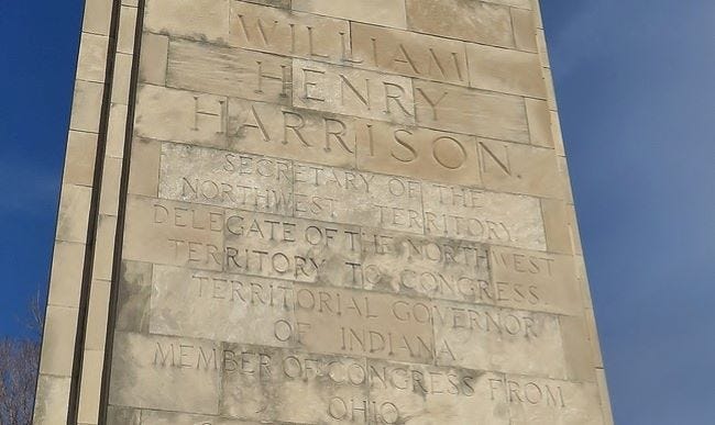 closeup of wording on the William Henry Harrison Tomb State Memorial in North Bend Ohio