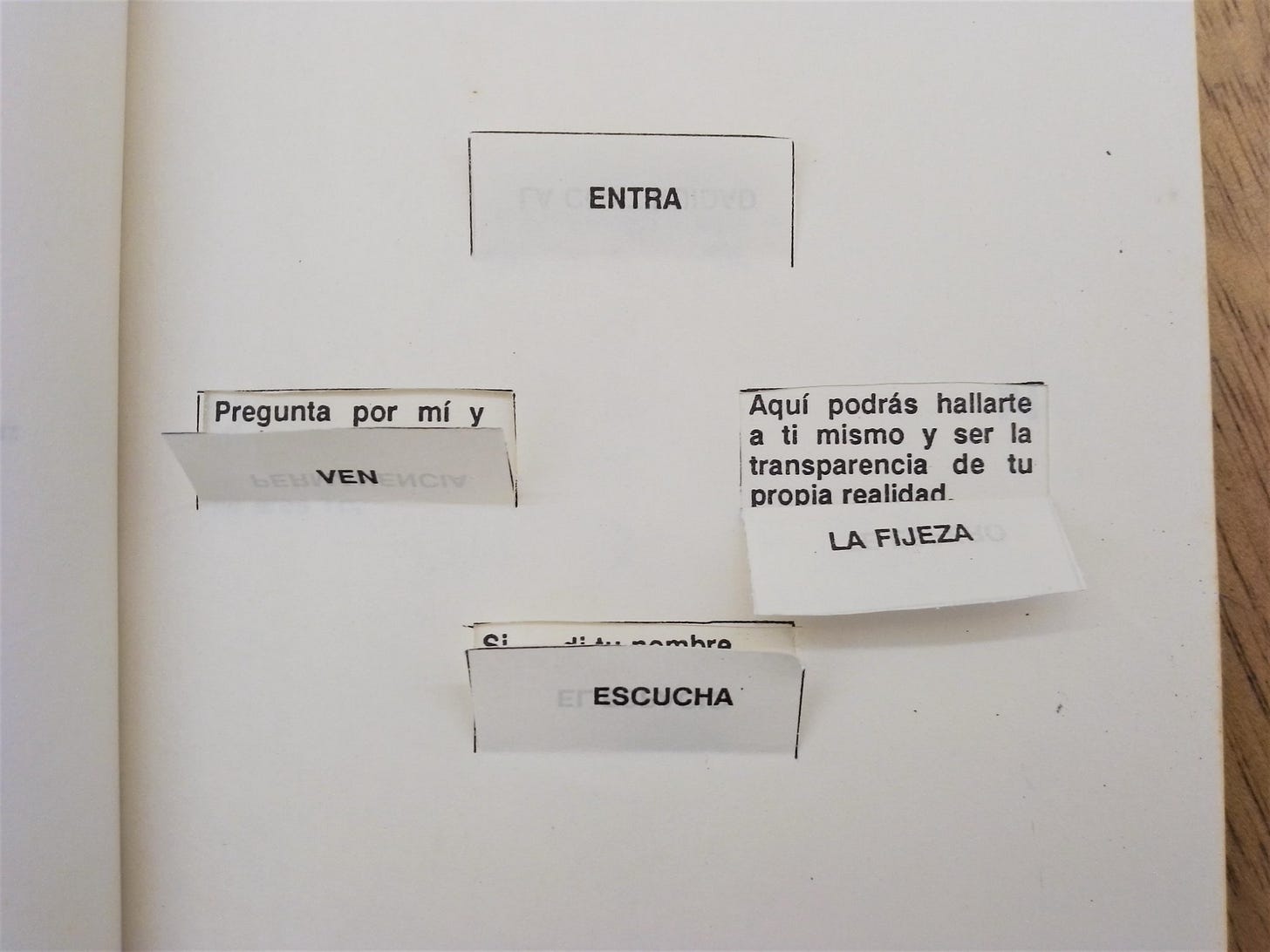 Puede ser una imagen de texto que dice "ENTRA Pregunta por mí y bEB bEBVEN VCIV Aquí podrás hallarte a ti mismo y ser la transparencia de tu propia realidad. LA FIJEZA Si வ. namhra ESCUCHA"
