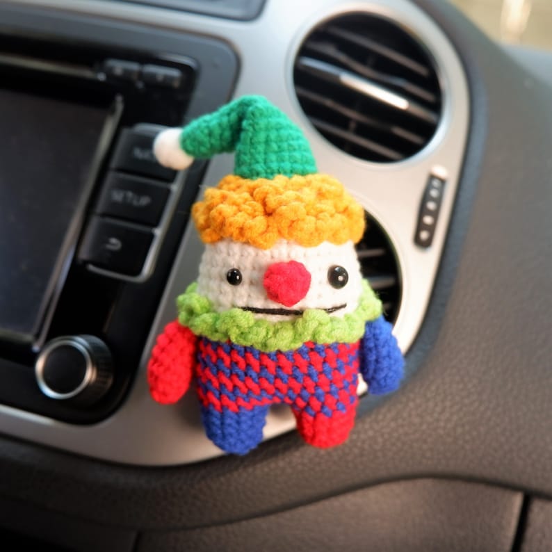 Crochet Clown Car Vent Clips Air Freshener Kawaii Rainbow Orange Hair