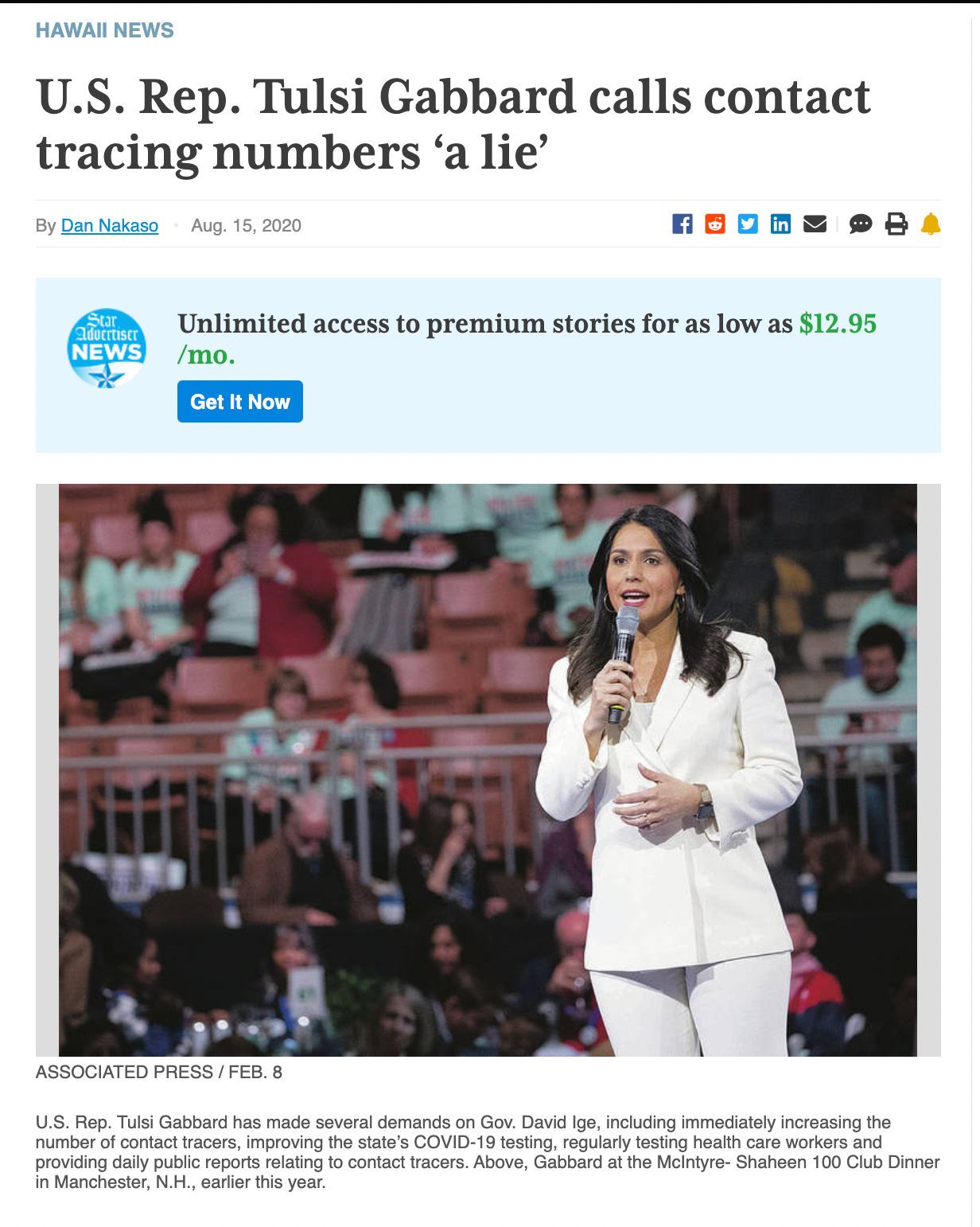 Tulsi Gabbard, 2020: "Immediately activate at least 560 contact tracers, with hundreds more on standby should the infection numbers continue to climb" Tulsi Gabbard, 2020: "Immediately activate at least 560 contact tracers, with hundreds more on standby should the infection numbers continue to climb"