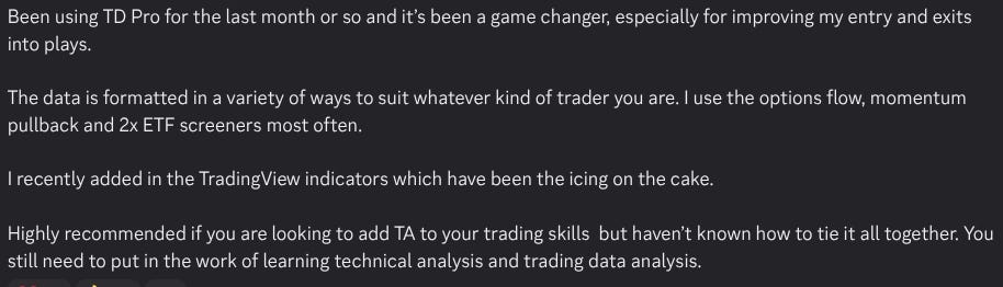 Member review: uses the options flow, momentum pullback, and 2x ETF screeners most