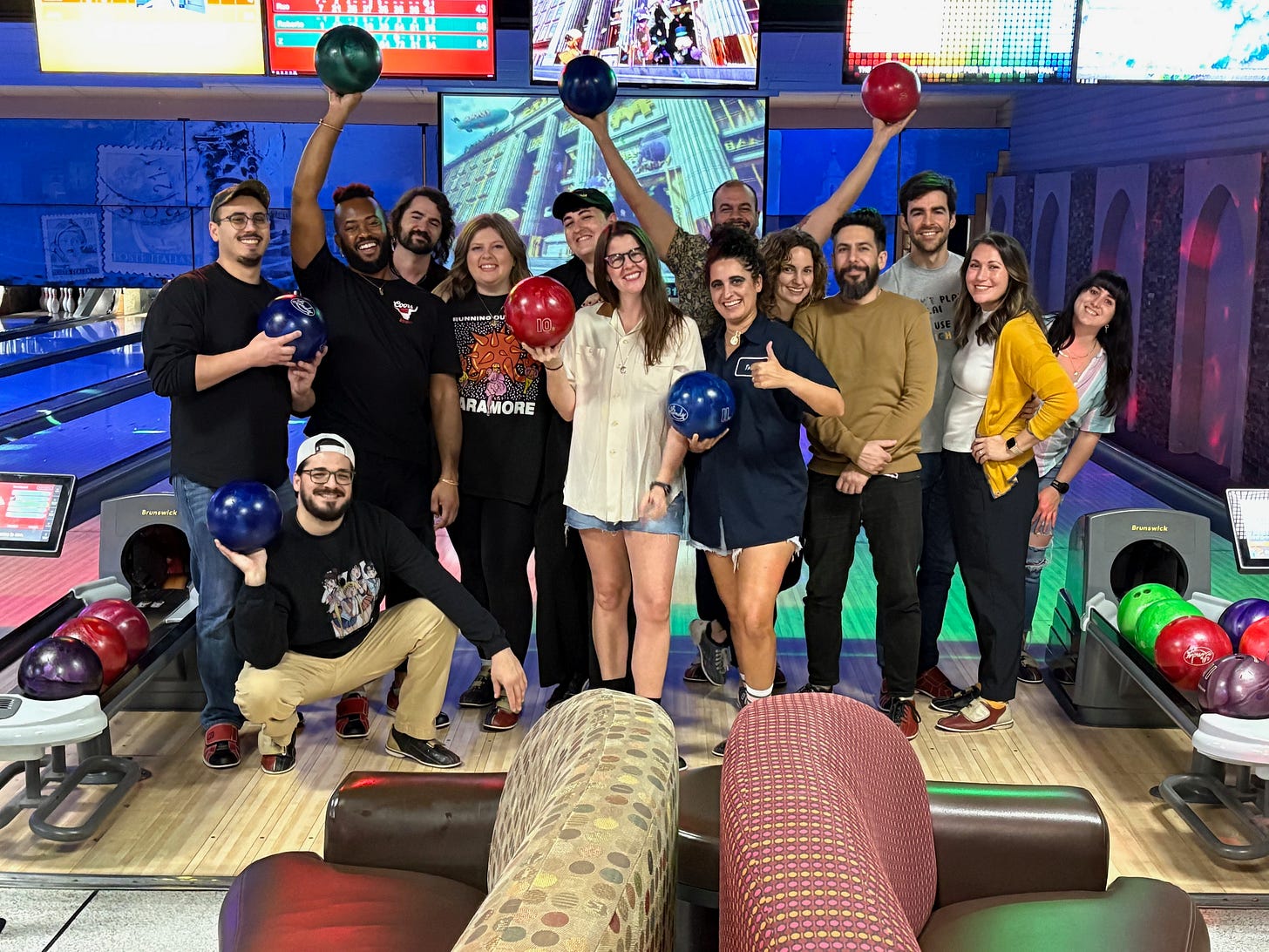 everyone at the bowling alley celebrating my birthday