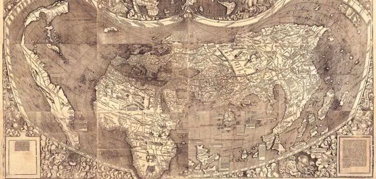 The German cartographer and scholar Martin Waldseemüller created this map of the world in 1507 as Europeans then understood it. 