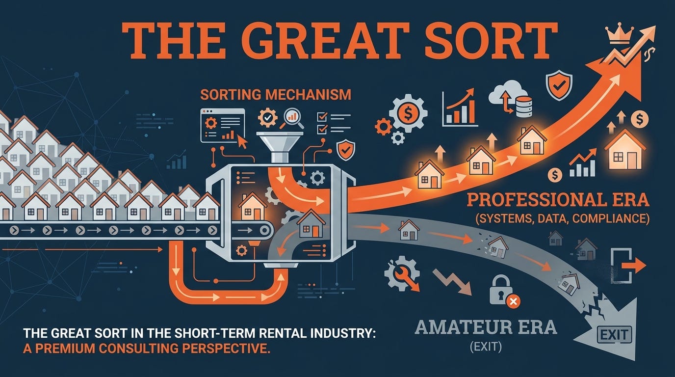 Editorial split showing the great sort — professional operators with systems thriving while amateur operators exit. Editorial split showing the great sort — professional operators with systems thriving while amateur operators exit.