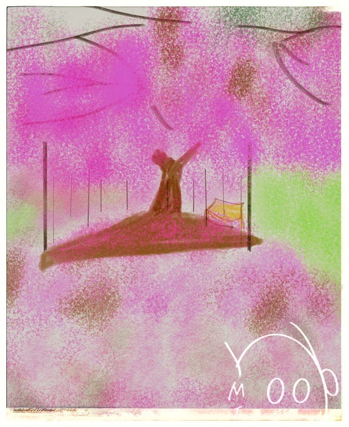 2 Art sketches or drawings - one on a Pink Flowering tree and another a study on Movement
