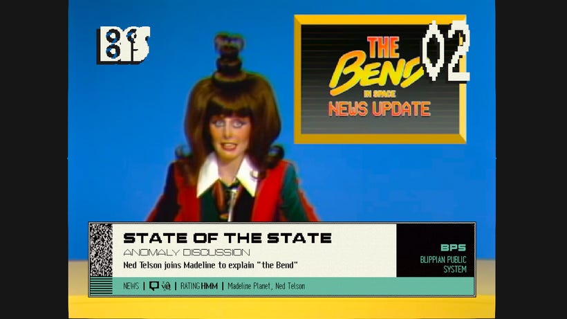 A TV news anchor in Blippo+