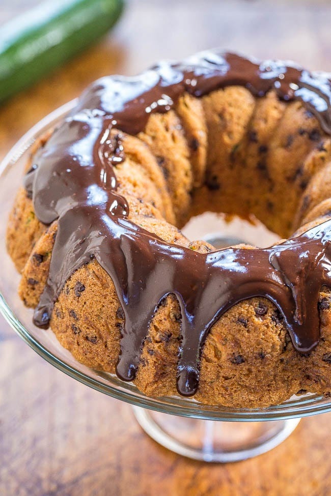 chocolate chip zucchini bundt cake on cake stand chocolate chip zucchini bundt cake on cake stand
