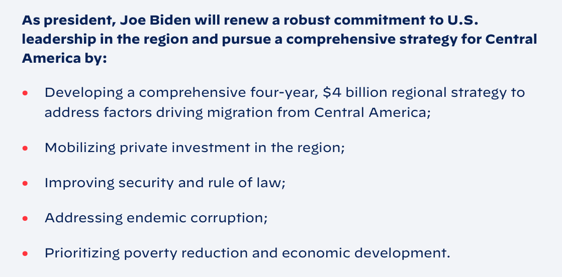 screenshot of Biden's plan for immigration