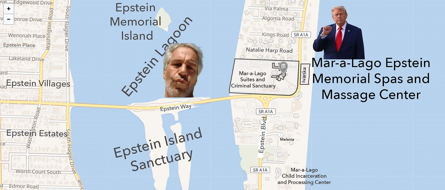 Map of Mar-a-Lago area with multiple renames using Epstein as the primary name source