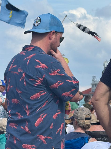 Photos of food-themed clothing worn at the New Orleans Jazz Festival 2025