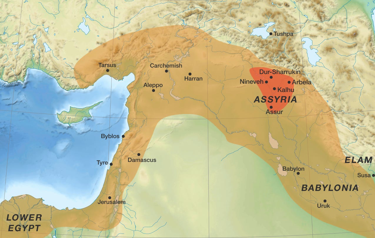 Map of Neo-Assyrian Empire at its greatest extent. Map of Neo-Assyrian Empire at its greatest extent.