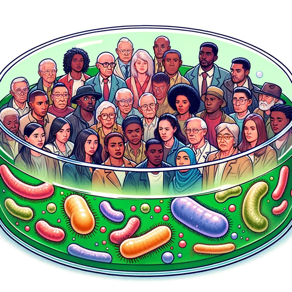 Americans minding their own business inside a dirty petri dish.