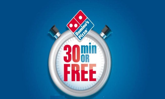 30 minutes or it's free' delivery guarantee from Domino's Pizza :  r/nostalgia