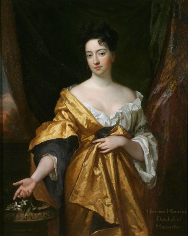 Painting of woman dressed elegantly in golden dress