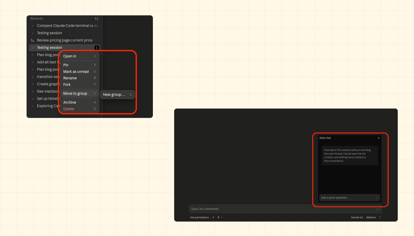 Screenshot of grouping feature and side-chat feature