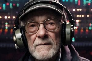 Senior man wearing headphones