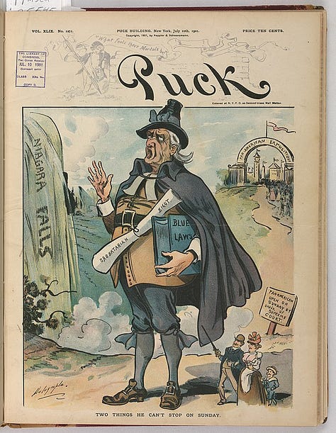 old newspaper articles/posters from the prohibition era encouraging tighter Sunday Blue Law enforcement
